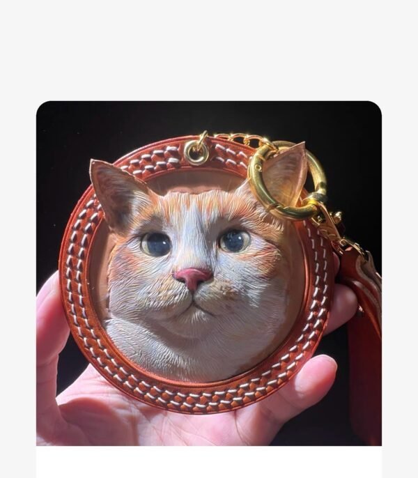 2.76in Round Custom Leather Carving Pet Tag – Handmade 3D Engraved Veg‑Tan Dog Cat Portrait