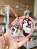 Custom Oval Leather Sculpture Pendant for Two Pets | Personalized Pet Memorial Ornament 4.72in