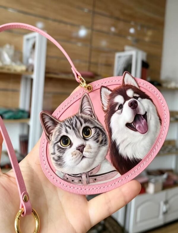 Custom Oval Leather Sculpture Pendant for Two Pets | Personalized Pet Memorial Ornament 4.72in