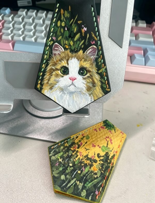 Custom Flat Pet Leather Portrait Keychain, Personalized Hand‑Painted Dog Cat Photo Key Fob, Handmade Pet Memorial Key Tag 2.56in