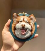 3.94in Round Custom Pet Leather Carving Keychain, 3D Embossed Dog Cat Portrait Leather Pendant, Handmade Pet Memorial Ornament