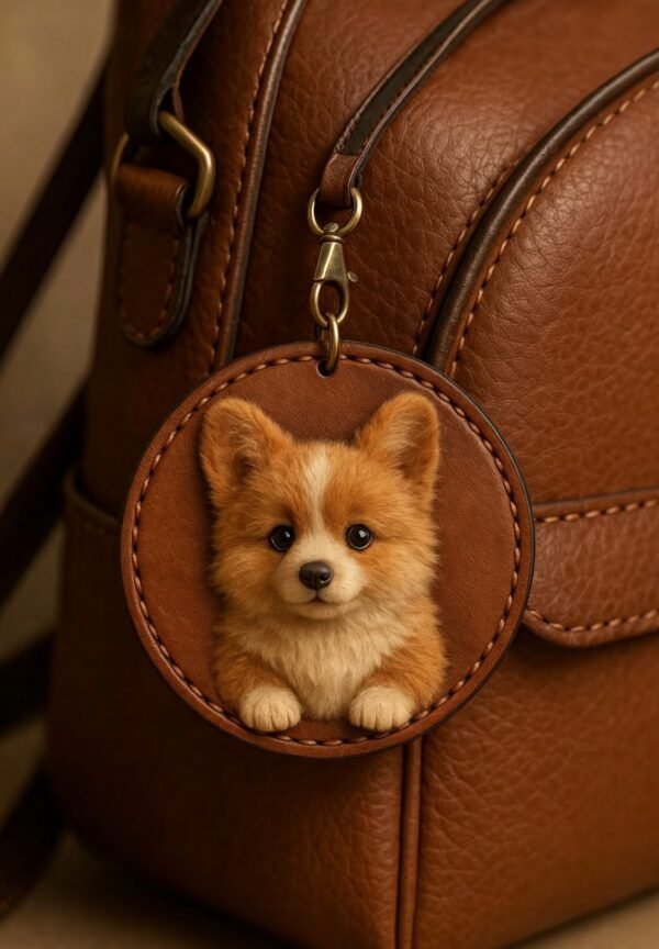 Custom Handmade Leather Carving Pet Portrait Bag Charm 2.76in