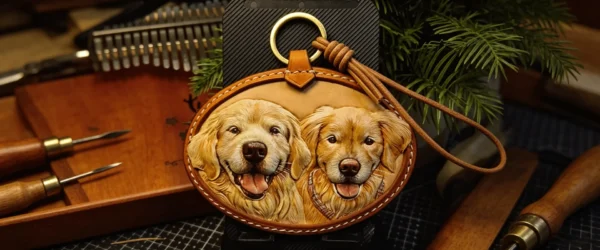 Custom Oval Leather Sculpture Pendant for Two Pets | Personalized Pet Memorial Ornament 4.72in
