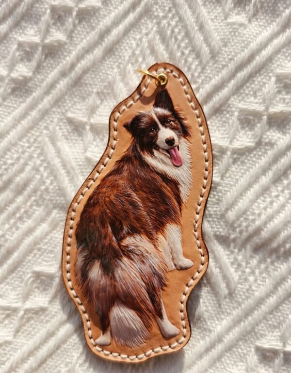 Custom Irregular Pet Leather Carving Keychain | Personalized Dog Cat Portrait Leather Pendant, Handmade Pet Memorial Gift 4.72in