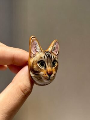 Custom Pet Leather Carving Brooch, Personalized 3D Embossed Dog Cat Portrait Pin, Handmade Animal Lapel Pin Gift for Pet Lovers 1.97in