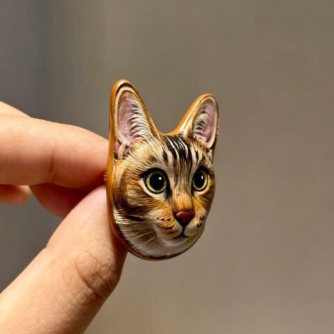 Custom Pet Leather Carving Brooch, Personalized 3D Embossed Dog Cat Portrait Pin, Handmade Animal Lapel Pin Gift for Pet Lovers 1.97in