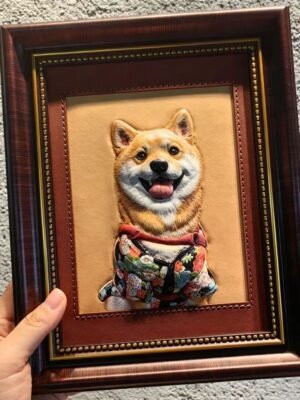 Custom Framed Pet Leather Carving Art | Personalized 3D Embossed Dog Portrait Leather Wall Art, Handmade Pet Memorial Frame Gift  3.15in*3.15in