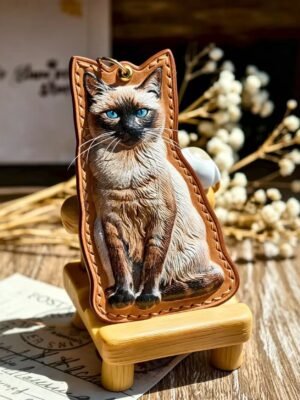 Custom Irregular Pet Leather Carving Keychain | Personalized Dog Cat Portrait Leather Pendant, Handmade Pet Memorial Gift 4.72in