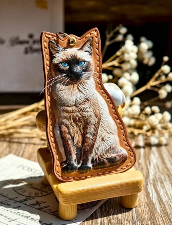 Custom Irregular Pet Leather Carving Keychain | Personalized Dog Cat Portrait Leather Pendant, Handmade Pet Memorial Gift 4.72in