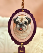 Vintage Scalloped Frame Pet Leather Carving Charm | Custom Dog Portrait Keychain, Hand‑Tooled Pet Memorial Gift 4.72in