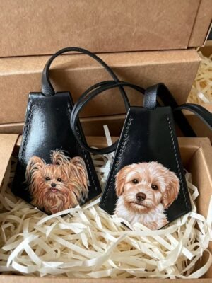 Custom Flat Pet Leather Portrait Keychain, Personalized Hand‑Painted Dog Cat Photo Key Fob, Handmade Pet Memorial Key Tag 2.56in