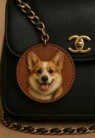 Custom Handmade Leather Carving Pet Portrait Bag Charm 2.76in
