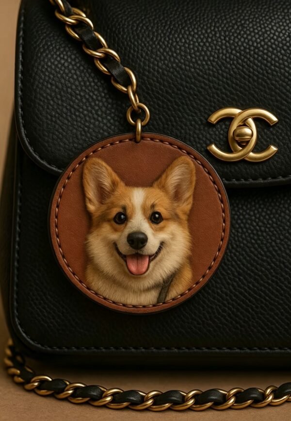 Custom Handmade Leather Carving Pet Portrait Bag Charm 2.76in