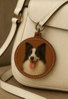 Custom Handmade Leather Carving Pet Portrait Bag Charm 2.76in