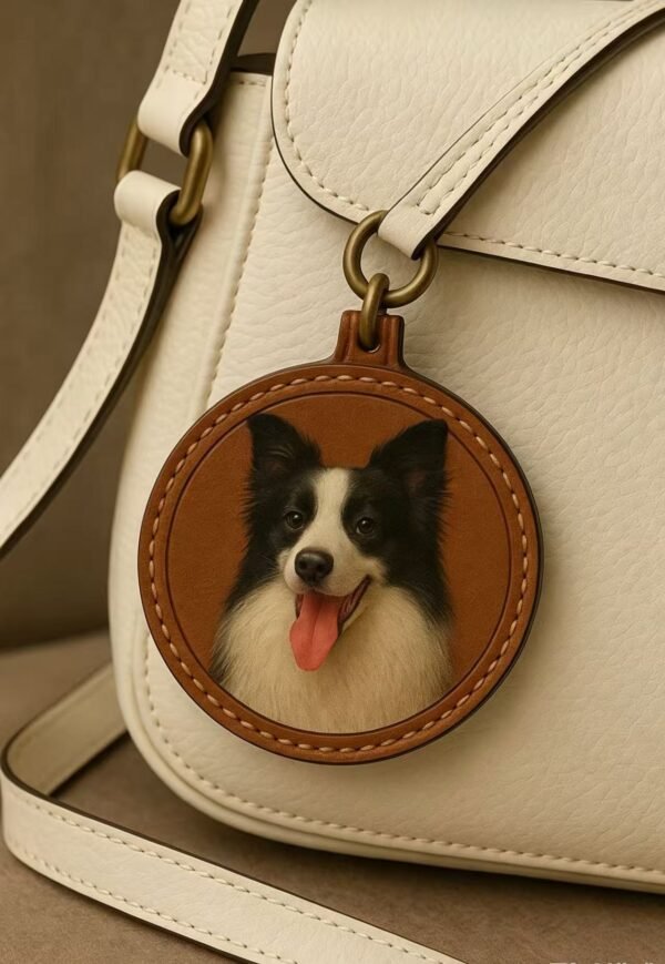 Custom Handmade Leather Carving Pet Portrait Bag Charm 2.76in