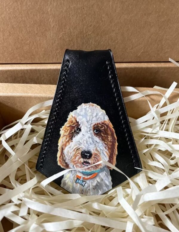 Custom Flat Pet Leather Portrait Keychain, Personalized Hand‑Painted Dog Cat Photo Key Fob, Handmade Pet Memorial Key Tag 2.56in