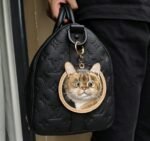 Custom Handmade Leather Carving Pet Portrait Bag Charm 2.76in