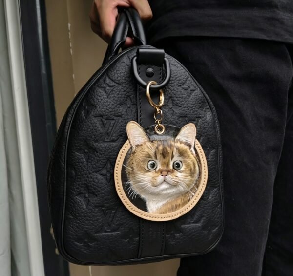 Custom Handmade Leather Carving Pet Portrait Bag Charm 2.76in
