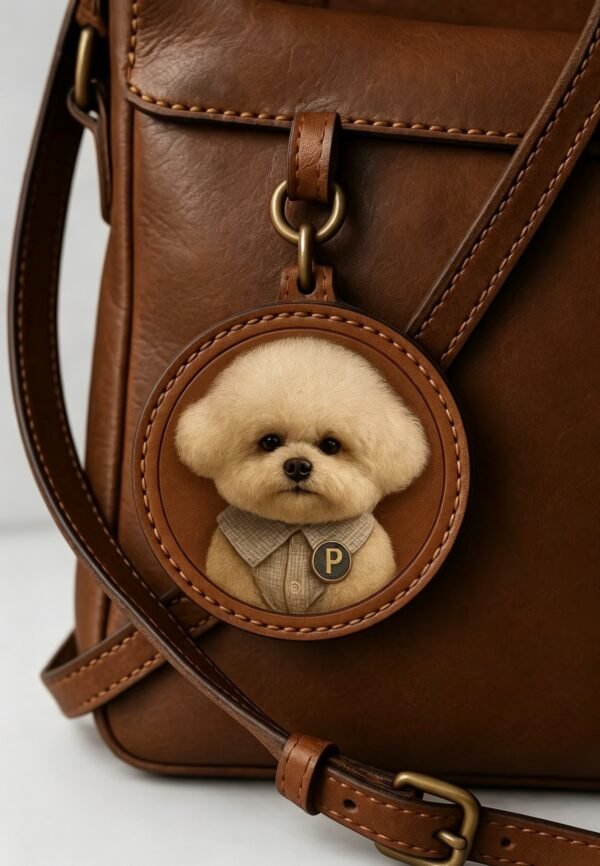 Custom Handmade Leather Carving Pet Portrait Bag Charm 2.76in