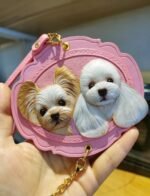 Custom Dual‑Pet Leather Carving Charm | 3D Portrait of Two Pets, Vintage Scalloped Genuine Leather Memorial Ornament 4.72in
