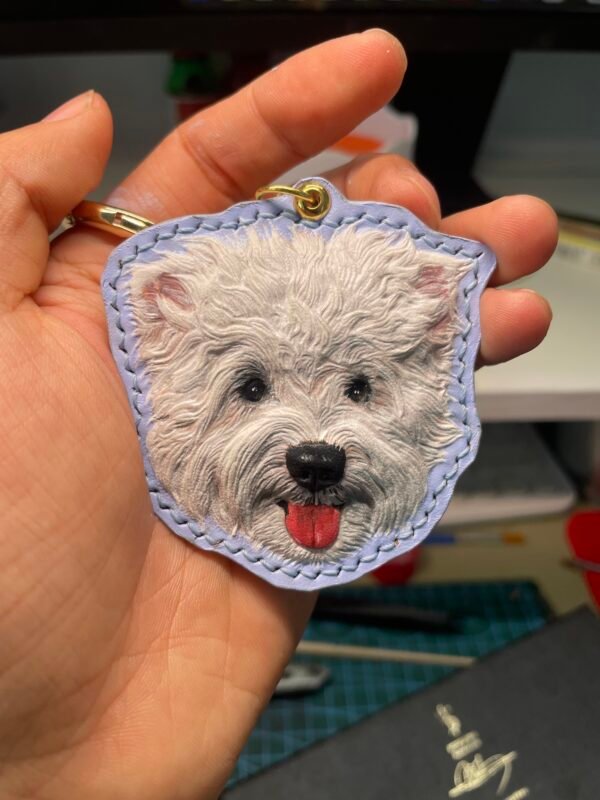Custom Irregular Pet Leather Carving Keychain | Personalized Dog Cat Portrait Leather Pendant, Handmade Pet Memorial Gift 4.72in