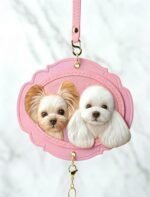 Custom Dual‑Pet Leather Carving Charm | 3D Portrait of Two Pets, Vintage Scalloped Genuine Leather Memorial Ornament 4.72in