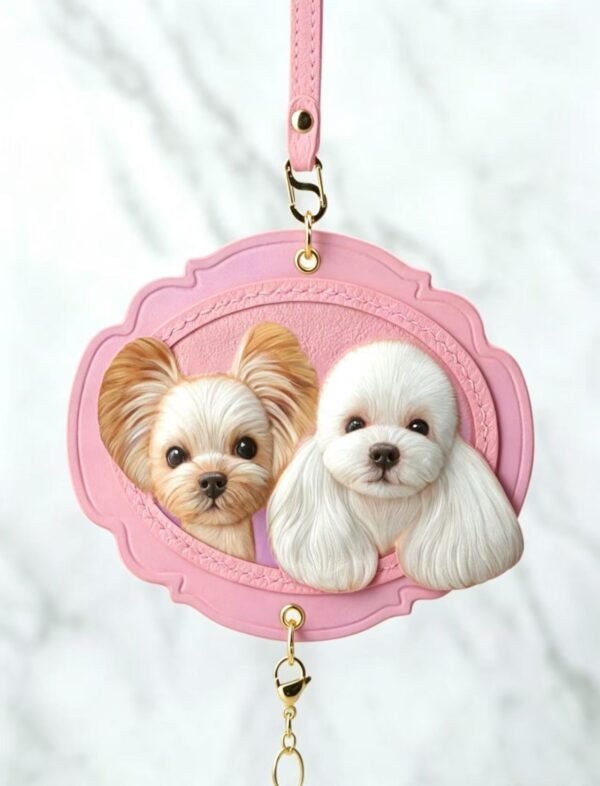 Custom Dual‑Pet Leather Carving Charm | 3D Portrait of Two Pets, Vintage Scalloped Genuine Leather Memorial Ornament 4.72in