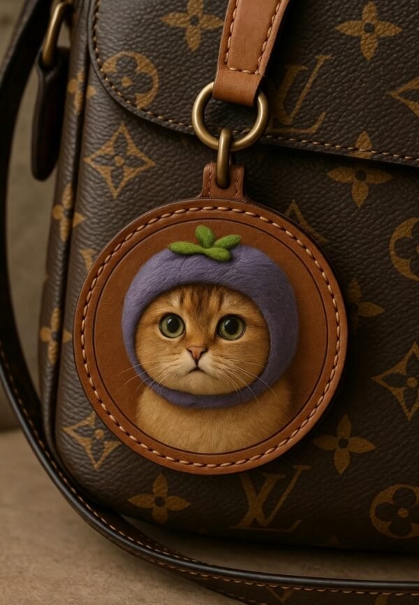 Custom Handmade Leather Carving Pet Portrait Bag Charm 2.76in